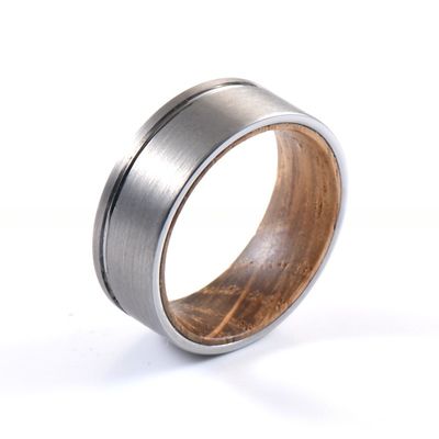8mm 6mm Men's Tungsten Carbide Flat Edges Silver Ring with Olive Wood Whiskey Wood Inlay Wedding Engagement Ring Jewelry