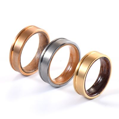 8mm 6mm Men's Tungsten Carbide Flat Edges Silver Ring with Olive Wood Whiskey Wood Inlay Wedding Engagement Ring Jewelry