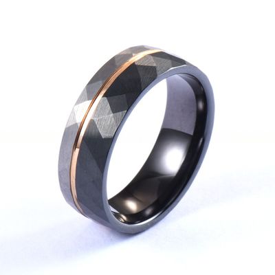Rose Gold And Black Plated Tungsten Ring Faceted Finished 8mm For Men'S Wedding Gifts