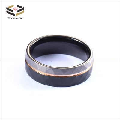 Rose Gold And Black Plated Tungsten Ring Faceted Finished 8mm For Men'S Wedding Gifts
