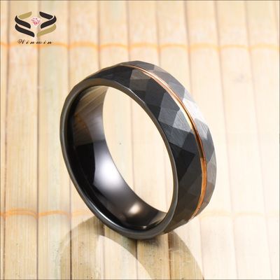 Rose Gold And Black Plated Tungsten Ring Faceted Finished 8mm For Men'S Wedding Gifts