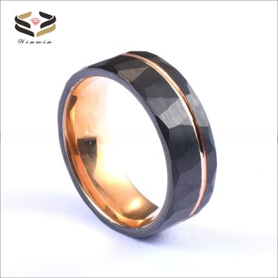 Dome Edges Tungsten Wedding Band 8mm Geometric Black And Rose Gold Plated