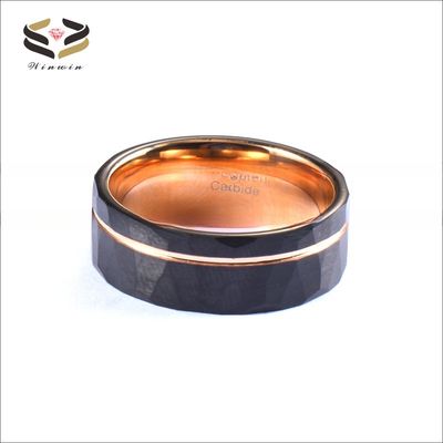 Dome Edges Tungsten Wedding Band 8mm Geometric Black And Rose Gold Plated