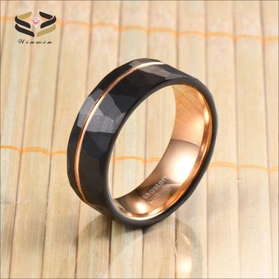 Dome Edges Tungsten Wedding Band 8mm Geometric Black And Rose Gold Plated