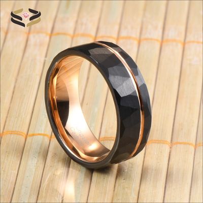 Dome Edges Tungsten Wedding Band 8mm Geometric Black And Rose Gold Plated