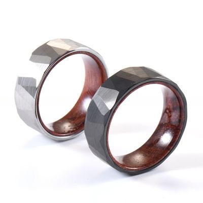 Unisex 8mm Black Rose Wood Inlay Tungsten Ring Classic Faceted Wedding Band for Men Jewelry Main Material Tungsten