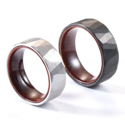 Unisex 8mm Black Rose Wood Inlay Tungsten Ring Classic Faceted Wedding Band for Men Jewelry Main Material Tungsten