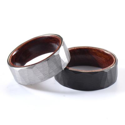 Unisex 8mm Black Rose Wood Inlay Tungsten Ring Classic Faceted Wedding Band for Men Jewelry Main Material Tungsten