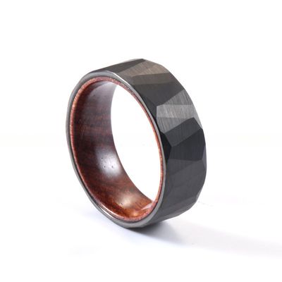 Unisex 8mm Black Rose Wood Inlay Tungsten Ring Classic Faceted Wedding Band for Men Jewelry Main Material Tungsten