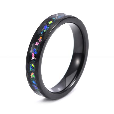 Tungsten Carbide Galaxy Wedding Band Opal Inlay Black Rose Gold Silver 4mm For Women