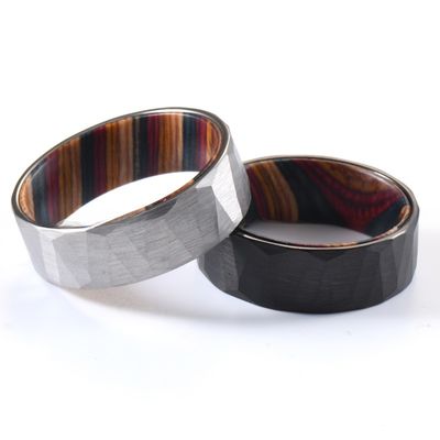 Sample Making Service 8mm Wedding Rings Box Elder Wood Colourful Hammered Black Faceted Tungsten Carbide Ring