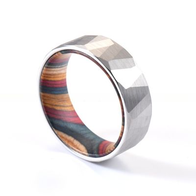 Sample Making Service 8mm Wedding Rings Box Elder Wood Colourful Hammered Black Faceted Tungsten Carbide Ring