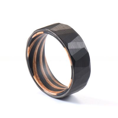 Gender Men's 8mm Faceted Style Silver or Black Tungsten Carbide Ring with Colorful Wood Insert Comfort Fit