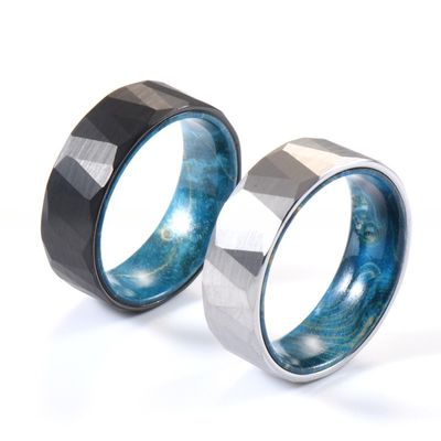 Sample Making Service Classic 8mm Black Tungsten Ring with Inlay Turquoise Wood for Men's Wedding or Anniversary Party