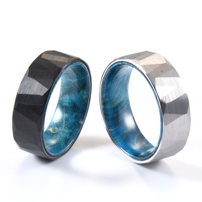 Sample Making Service Classic 8mm Black Tungsten Ring with Inlay Turquoise Wood for Men's Wedding or Anniversary Party