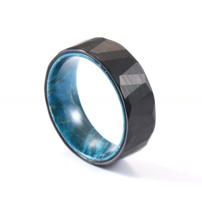 Sample Making Service Classic 8mm Black Tungsten Ring with Inlay Turquoise Wood for Men's Wedding or Anniversary Party