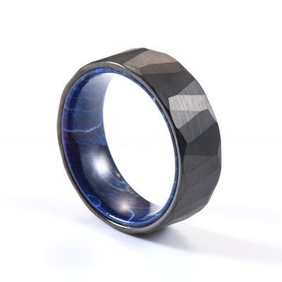 Blue Purple Box Elder Wood Inner Brushed Faceted Styles 8mm Classic Silver or Black Tungsten Ring for Men Wedding Bands