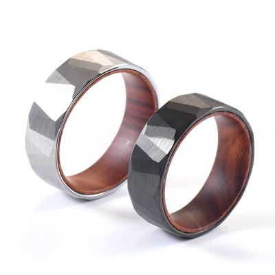 8mm Faceted Silver Black Iron Wood Sleeve Inlay Tungsten Ring Plating black for Men Women Inlay technology Channel setting