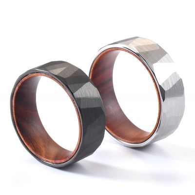 8mm Faceted Silver Black Iron Wood Sleeve Inlay Tungsten Ring Plating black for Men Women Inlay technology Channel setting