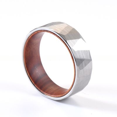 8mm Faceted Silver Black Iron Wood Sleeve Inlay Tungsten Ring Plating black for Men Women Inlay technology Channel setting
