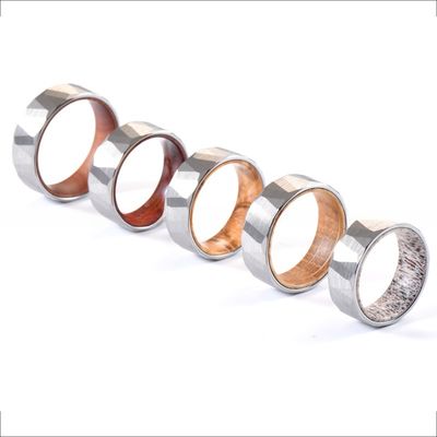 8mm Faceted Silver Black Iron Wood Sleeve Inlay Tungsten Ring Plating black for Men Women Inlay technology Channel setting