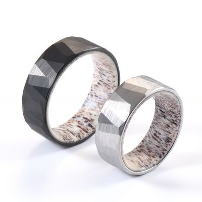 8mm Deer Antler Brushed Faceted Hammered Tungsten Wedding Ring for Men Comfort Fit Hunting Ring Comfortable and Stylish