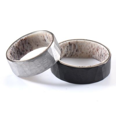 8mm Deer Antler Brushed Faceted Hammered Tungsten Wedding Ring for Men Comfort Fit Hunting Ring Comfortable and Stylish