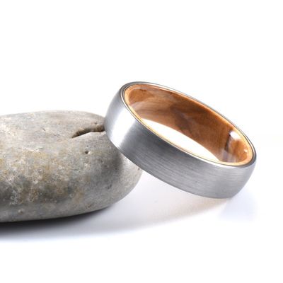 Jewelry Type Dome Style Comfort Fit Men's Wedding Ring with Olive Wood Inlay 6mm Silver or Black Tungsten Ring