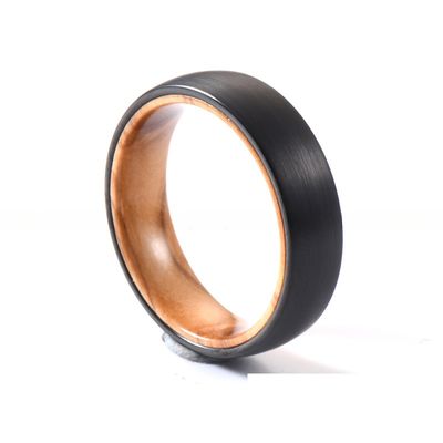 Jewelry Type Dome Style Comfort Fit Men's Wedding Ring with Olive Wood Inlay 6mm Silver or Black Tungsten Ring
