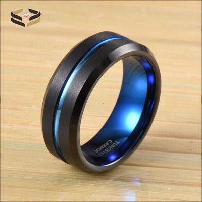 Blue Channel Classic Style Black Tungsten Wedding Bands for Her and Him in Other Diamond Shape