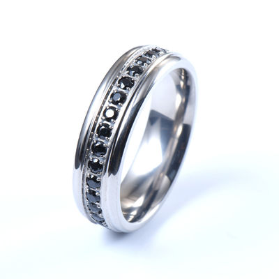 Women Titanium Wedding Rings 6mm With Black Cubic Zirconia Inlay