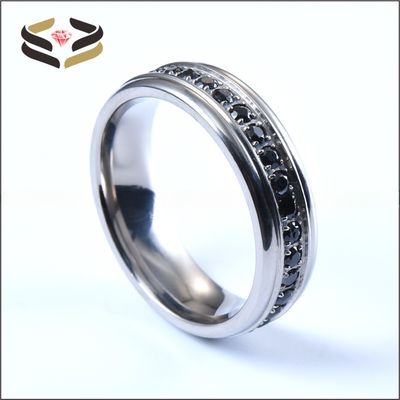 Women Titanium Wedding Rings 6mm With Black Cubic Zirconia Inlay