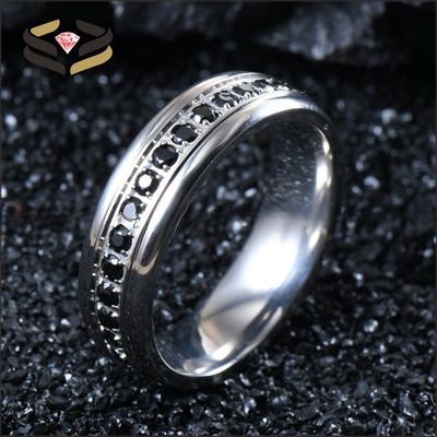 Women Titanium Wedding Rings 6mm With Black Cubic Zirconia Inlay