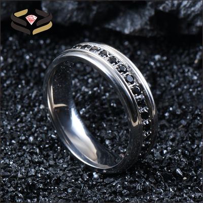Women Titanium Wedding Rings 6mm With Black Cubic Zirconia Inlay