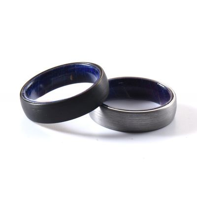 Diamond Shape Other Classic 6mm Dome Tungsten Ring Black or Silver Plated Blue Purple Wood Inside Stylish Jewelry Gift for Men Women