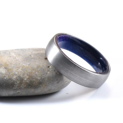 Diamond Shape Other Classic 6mm Dome Tungsten Ring Black or Silver Plated Blue Purple Wood Inside Stylish Jewelry Gift for Men Women