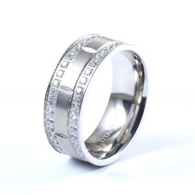 Chic Wedding Titanium Rings 9mm Two Lines Cubic Zircon Inlayed For Women