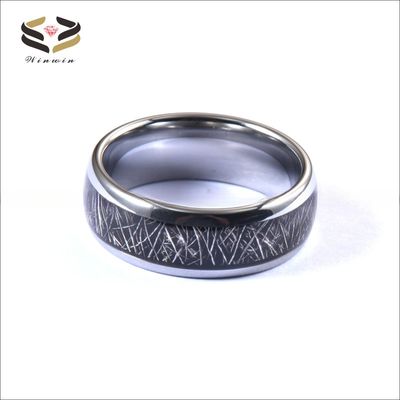 8mm Silver Tungsten Carbide Black Meteorite Ring Fashionable Wedding Band with Sample Making and Other Diamond Shape