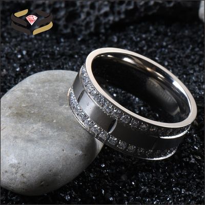 Chic Wedding Titanium Rings 9mm Two Lines Cubic Zircon Inlayed For Women