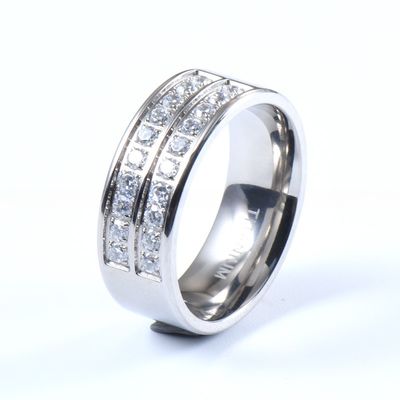 Men Wedding Silver Titanium Rings 8mm With Cubic Zircon Inlay