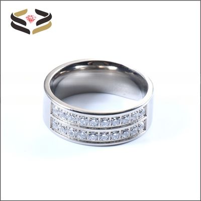 Men Wedding Silver Titanium Rings 8mm With Cubic Zircon Inlay