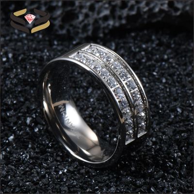 Men Wedding Silver Titanium Rings 8mm With Cubic Zircon Inlay
