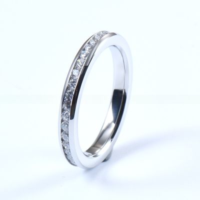 Women'S Titanium Wedding Band 4mm With Cubic Zircon Inlay Third Party Appraisal Certification
