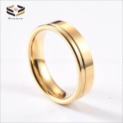 Wedding Bands or Rings 6mm Fashion Offest Groove 18K Gold Tungsten Carbide Ring for Men Women Sample Making Service