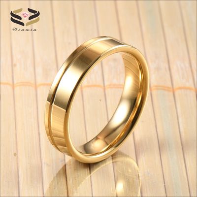 Wedding Bands or Rings 6mm Fashion Offest Groove 18K Gold Tungsten Carbide Ring for Men Women Sample Making Service