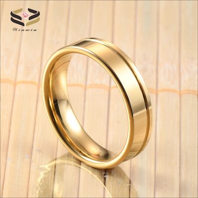 Wedding Bands or Rings 6mm Fashion Offest Groove 18K Gold Tungsten Carbide Ring for Men Women Sample Making Service