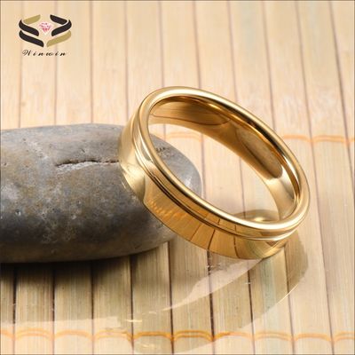 Wedding Bands or Rings 6mm Fashion Offest Groove 18K Gold Tungsten Carbide Ring for Men Women Sample Making Service