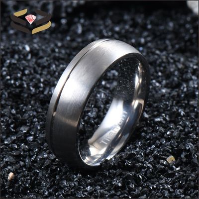 Titanium Engagement Wedding Band Ring Offset Groove Matte Brushed 6mm 8mm for Men Women