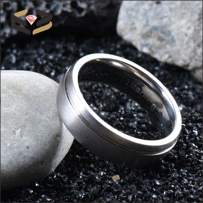 Titanium Engagement Wedding Band Ring Offset Groove Matte Brushed 6mm 8mm for Men Women