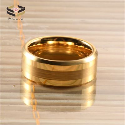 Tungsten Carbide Men's Wedding Ring with 8mm Brushed Centre and 18K Gold Polished Beveled Edges